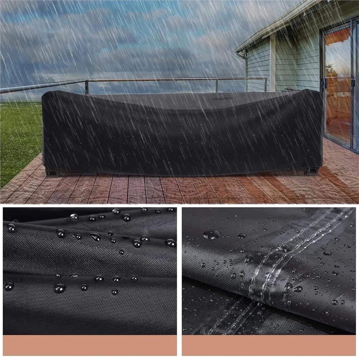 Patio Sofa Cover Outdoor Patio Waterproof Covers Furniture for Sofa 210D Oxford Cloth Black Dust Cover(250x250x90CM)