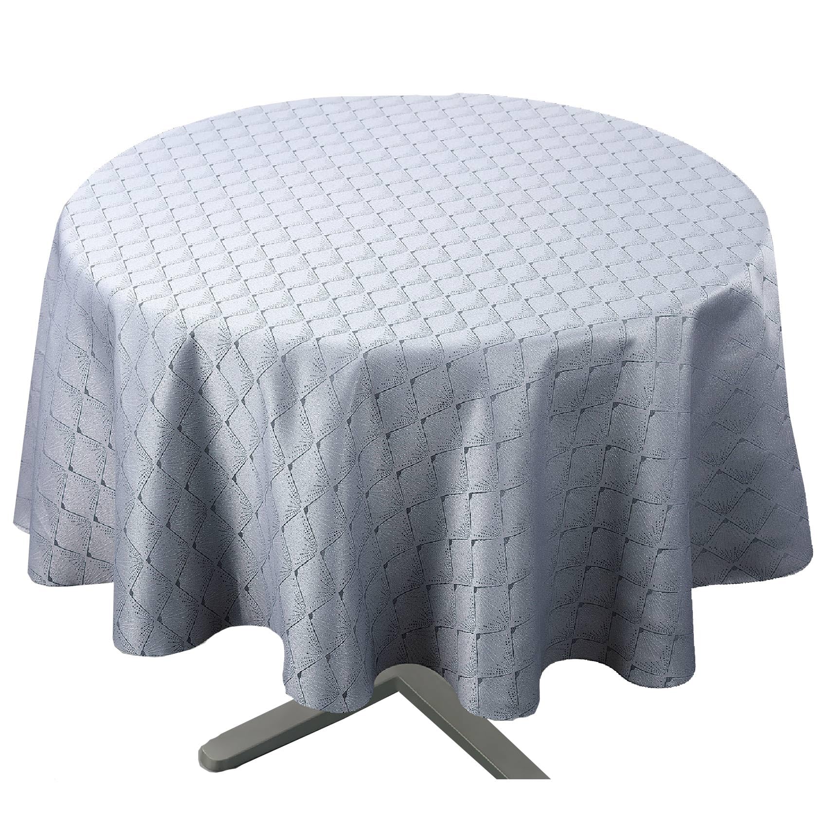 Nappe ronde de jardin esprit bord de mer gris clair pour repas conviviaux en terrasse