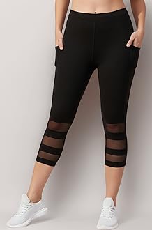 BLINKIN Women’s 3/4 Gym Leggings | Stretchable Workout Pants with Mesh Insert & Side Pockets: Perfect Capri for Active Wear, Yoga & Workout - The Ultimate Gym Pants for Woman (8160)