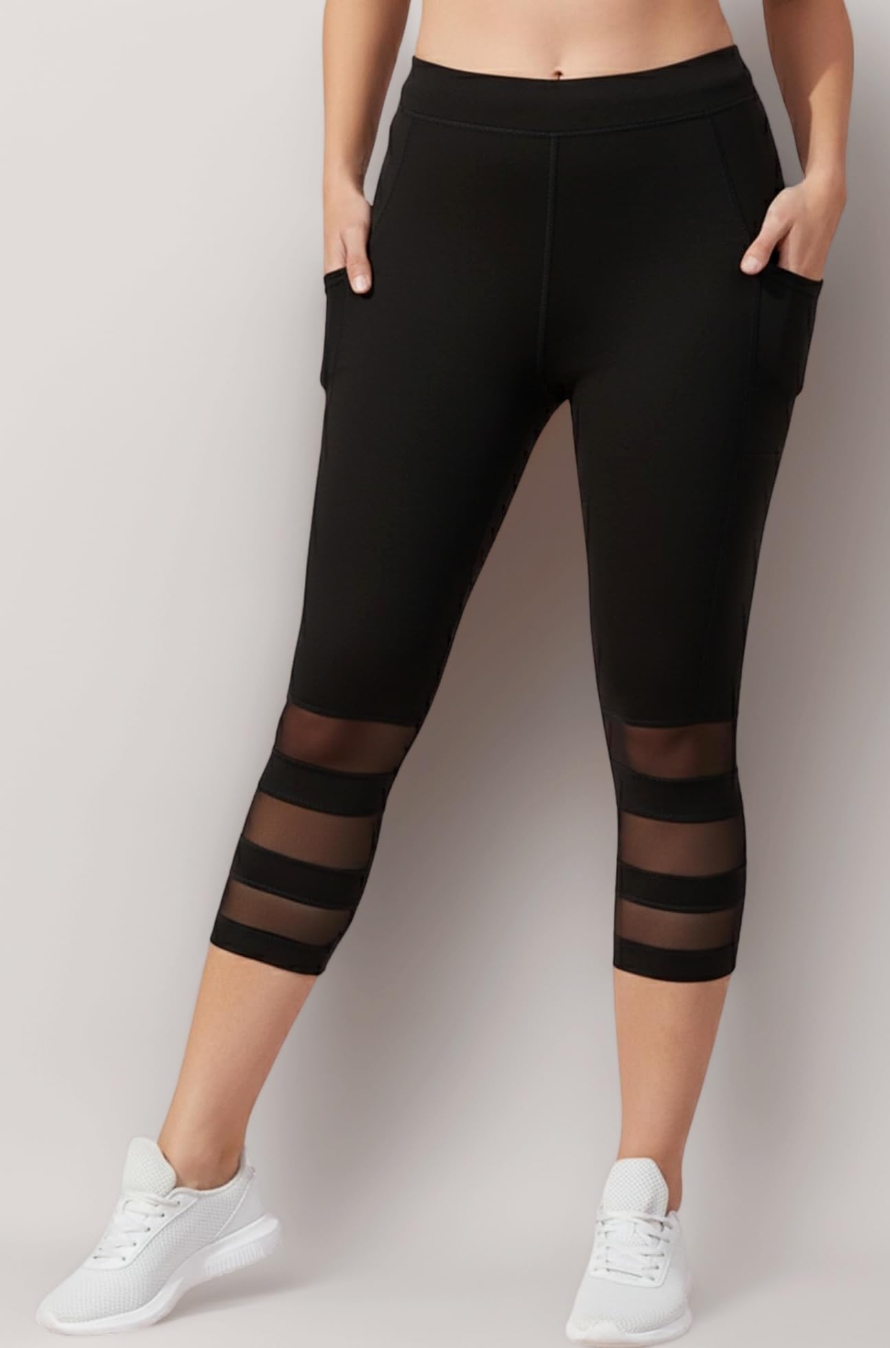 Women’s 3/4 Gym Leggings | Stretchable Workout Pants with Mesh Insert & Side Pockets: Perfect Capri for Active Wear, Yoga & Workout - The Ultimate Gym Pants for Woman (8160)