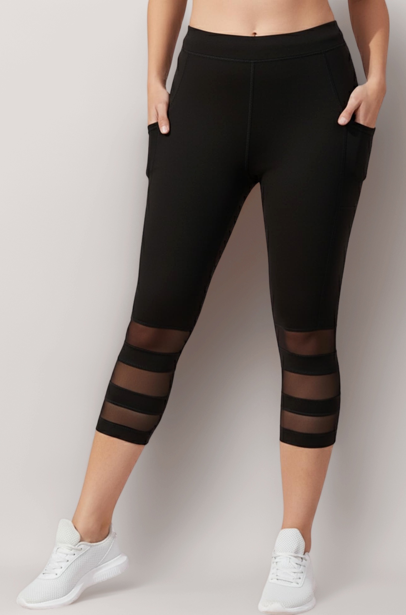 Women’s 3/4 Gym Leggings | Stretchable Workout Pants with Mesh Insert & Side Pockets: Perfect Capri for Active Wear, Yoga & Workout - The Ultimate Gym Pants for Woman (8160)