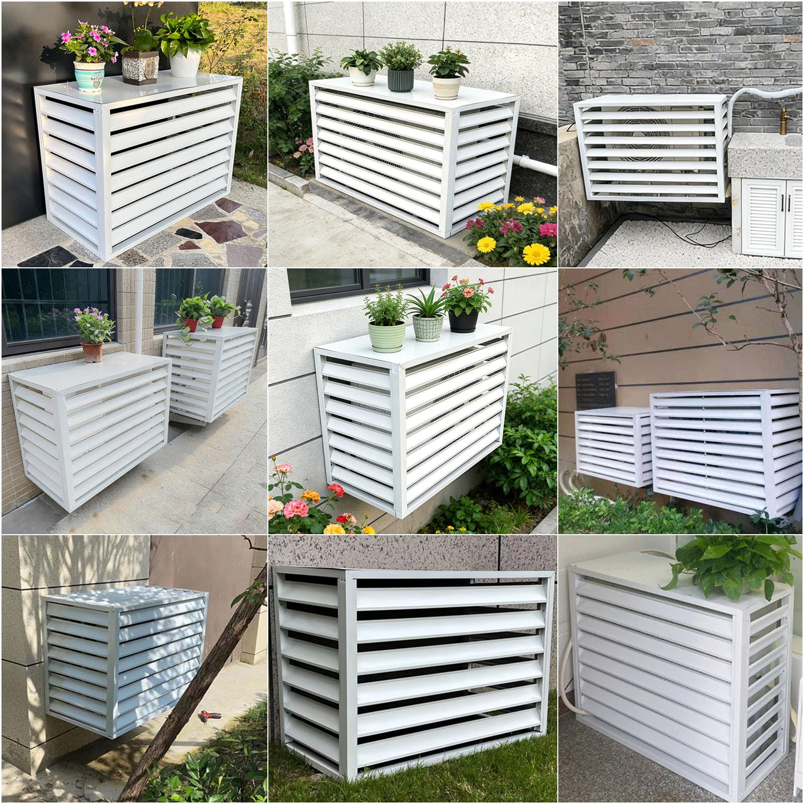 Générique Cache Climatiseur Exterieur Aluminium Cache Clim Extérieur avec Plateau Supérieur Protection de Unité Extérieur pour Pompe À Chaleur pour Balcon Jardin Terrasse