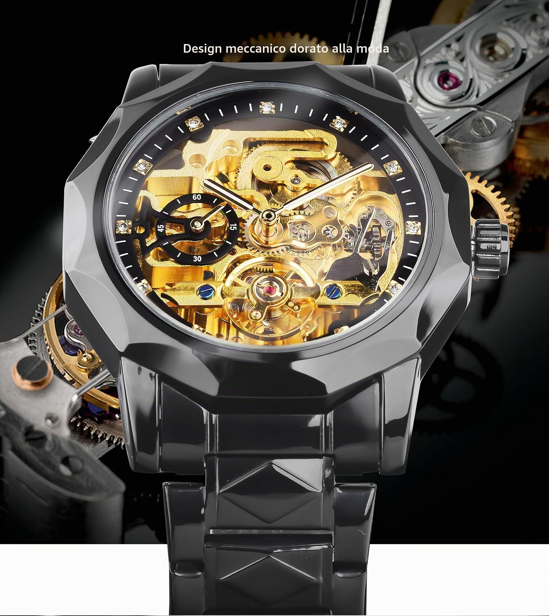 Tourbillon Design Orologio da polso da uomo analogico automatico in acciaio inossidabile