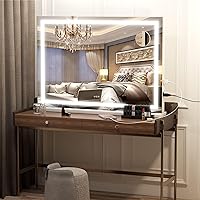 Vista 78 de Hasipu - Espejo de tocador con luces LED, espejo iluminado de maquillaje de 28 x 20 pulgadas, con 3 modos regulables, control por pantalla táctil