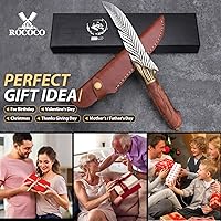 Vista 6 de Cuchillo vikingo de pluma ROCOCO, cuchillo japonés para deshuesar con funda, colección para camping al aire libre, barbacoa, cumpleaños, idea