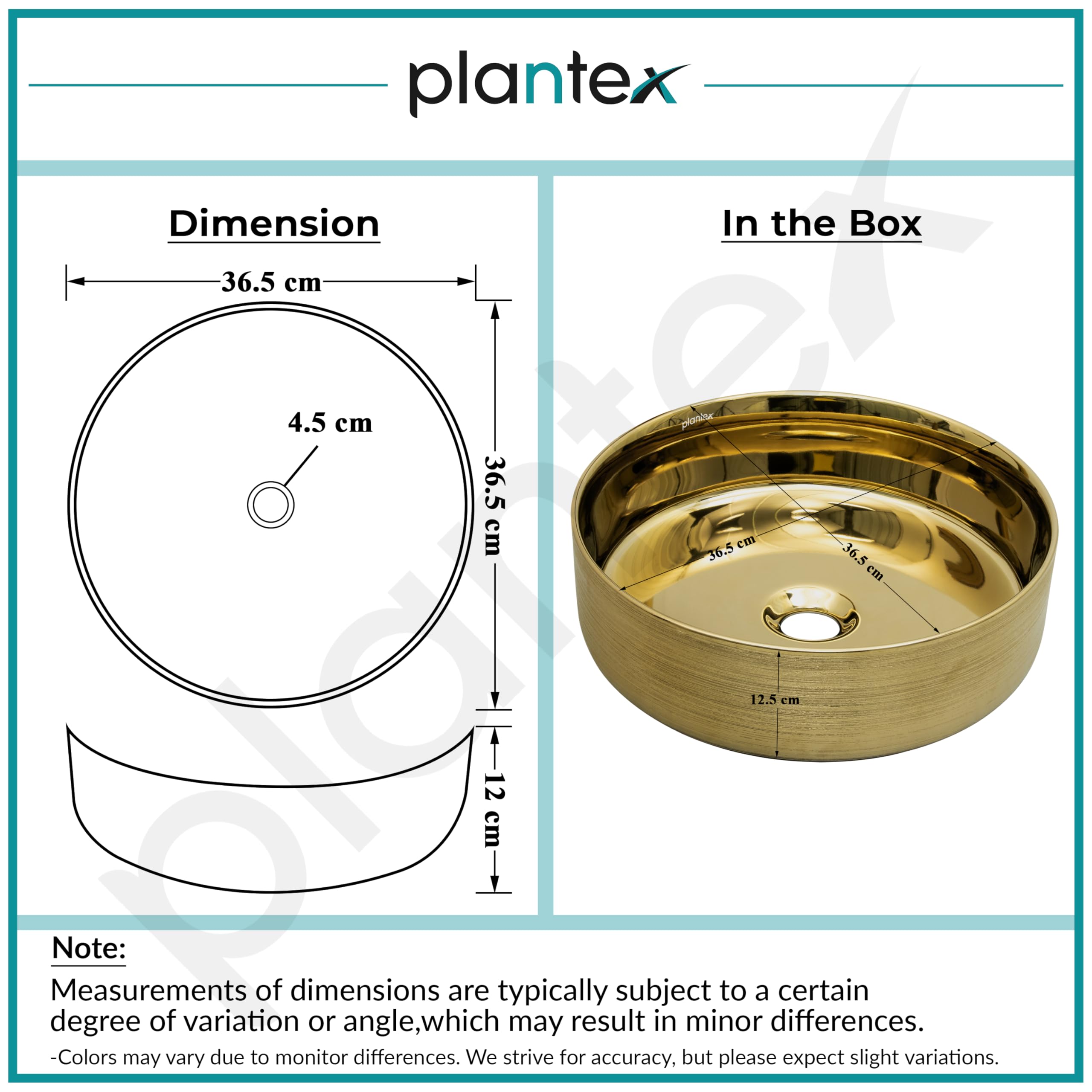Plantex Ceramic Washbasin/Tabletop Wash Basin/Countertop Vessel Sink for Bathroom/Livingroom Decor - Indo-European Collection (Gold -14.4 x 14.4 x 5 Inch) 1