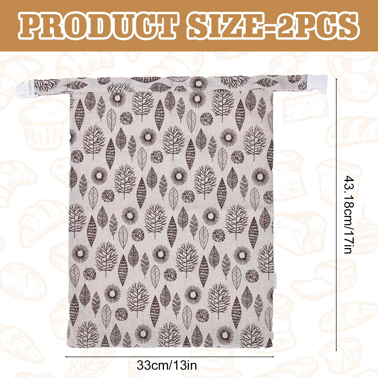 2 sacchetti di cera d'api per pane, 43 cm x 33 cm, in lino, riutilizzabili, in cotone con cera d'api e lino, per pane e prodotti da forno fatti in casa