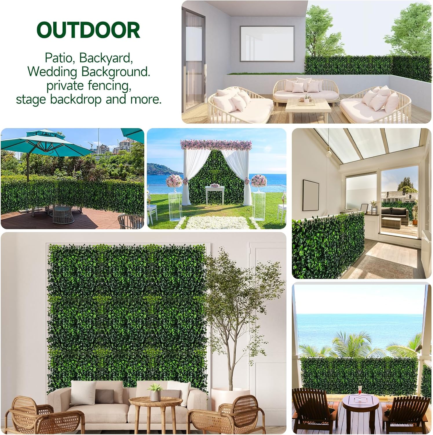 Grass Wall Panels, 12 PCS 20" x 20" Artificial Outdoor Privacy Panels UV-Protected Sun Proof Greenery Wall Backdrop, Boxwood Hedge Grass Wall Green Decor for Garden Party Wedding