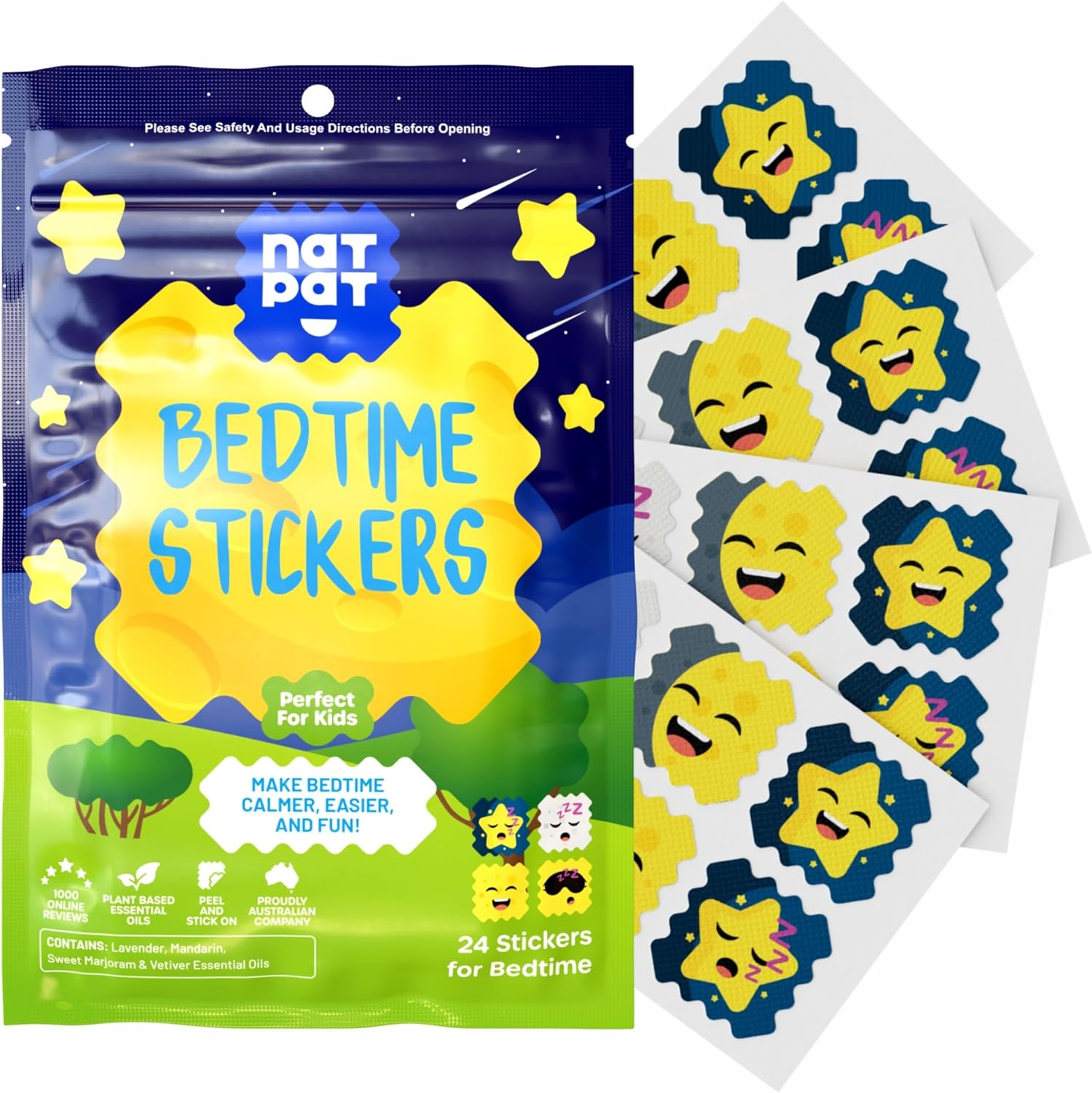 NATPAT Sleepy Patch Bed Time Stickers for Kids – Sleep Promoting Patch – Non-Toxic Solution for Better Sleep – Chemical & Drug Free, Melatonin Free – Buzz Patch Natural Patch (24 Pack) NATPAT Sleepy Patch Bed Time Stickers for Kids – Sleep Promoting Patch – Non-Toxic Solution for Better Sleep – Chemical & Drug Free, Melatonin Free – Buzz Patch Natural Patch (24 Pack)
