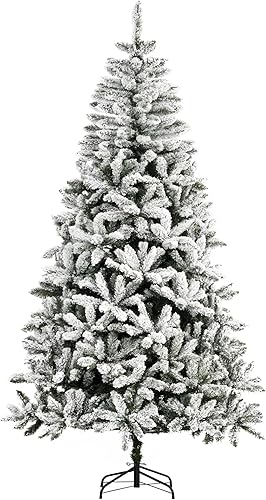 HOMCOM Árbol de Navidad artificial de pino flocado de nieve sin luz de 7.5 pies de alto con ramas realistas, verde