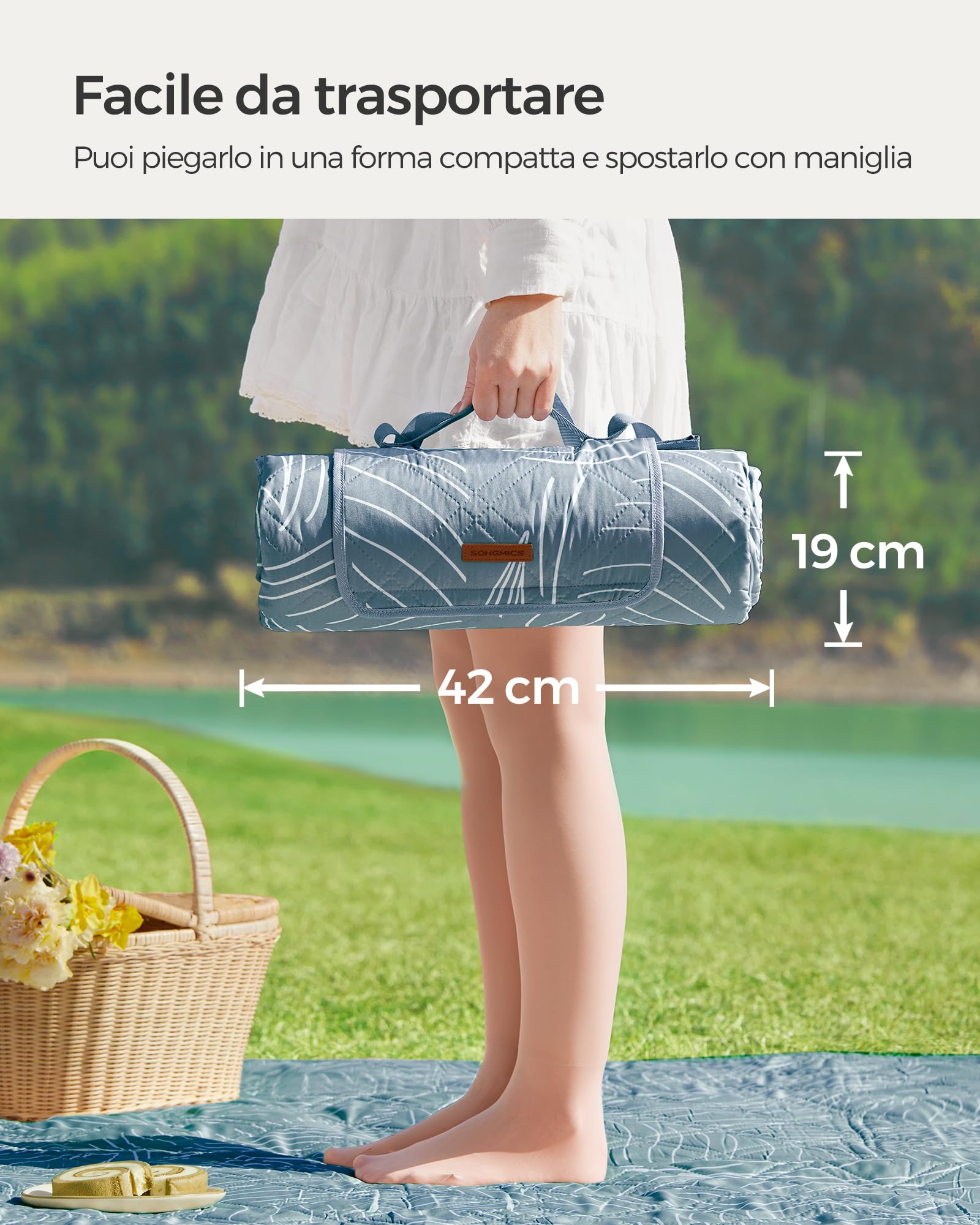 SONGMICS Coperta Picnic 300x200 cm Impermeabile Lavabile Pieghevole GCM310Q03