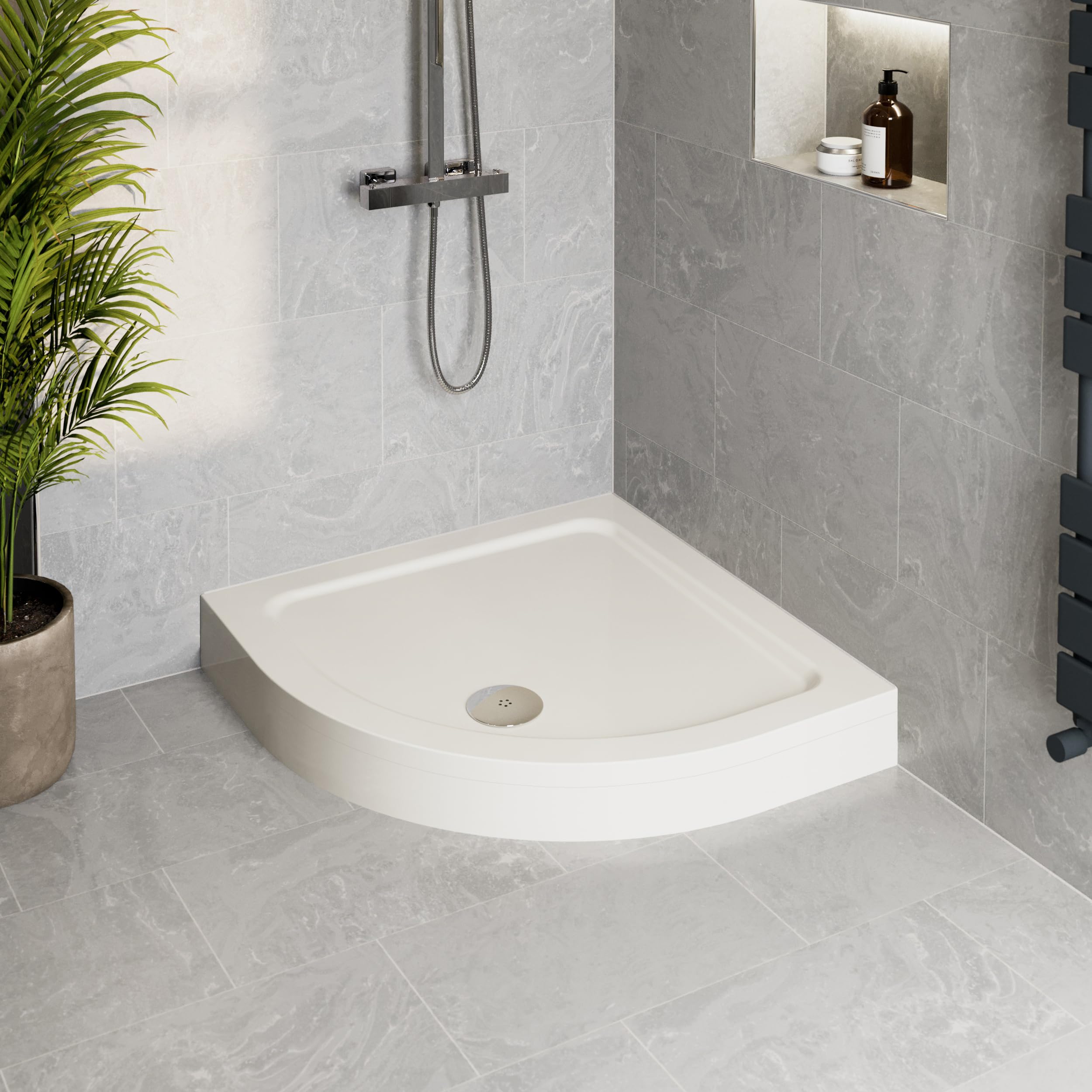 Podium® 900 x 900 x 140mm White Bathroom Non Slip Tray for Enclosures Cubicles & Wet Room with Waste + Riser Kit, Quadrant