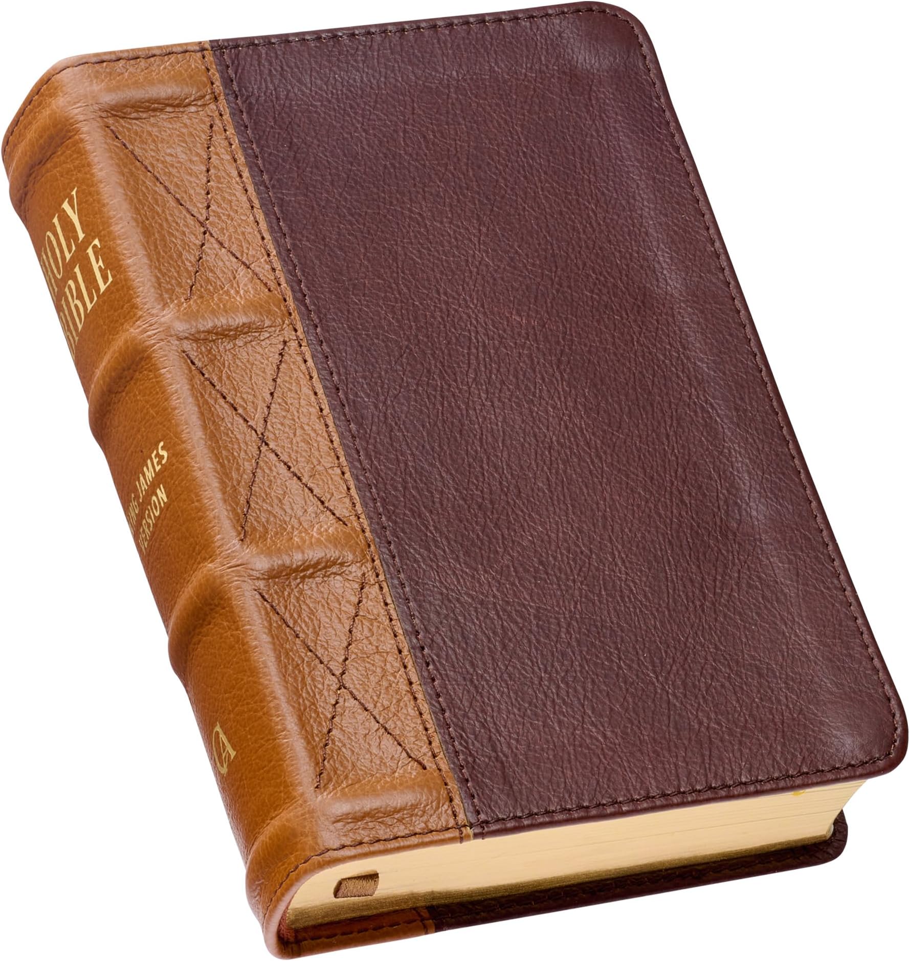KJV Holy Bible, Compact Large Print, Premium Full Grain Leather Red Letter Edition - Ribbon Marker, King James Version, Saddle Tan and Butterscotch (KJV Compact LP Editions)