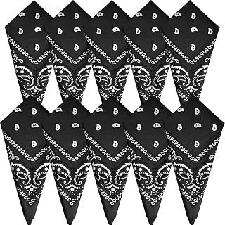 10Pcs Paisley Bandanas Assorted Cowboy Bandanas Novelty Cotton Bandanas for Men Womens (black)