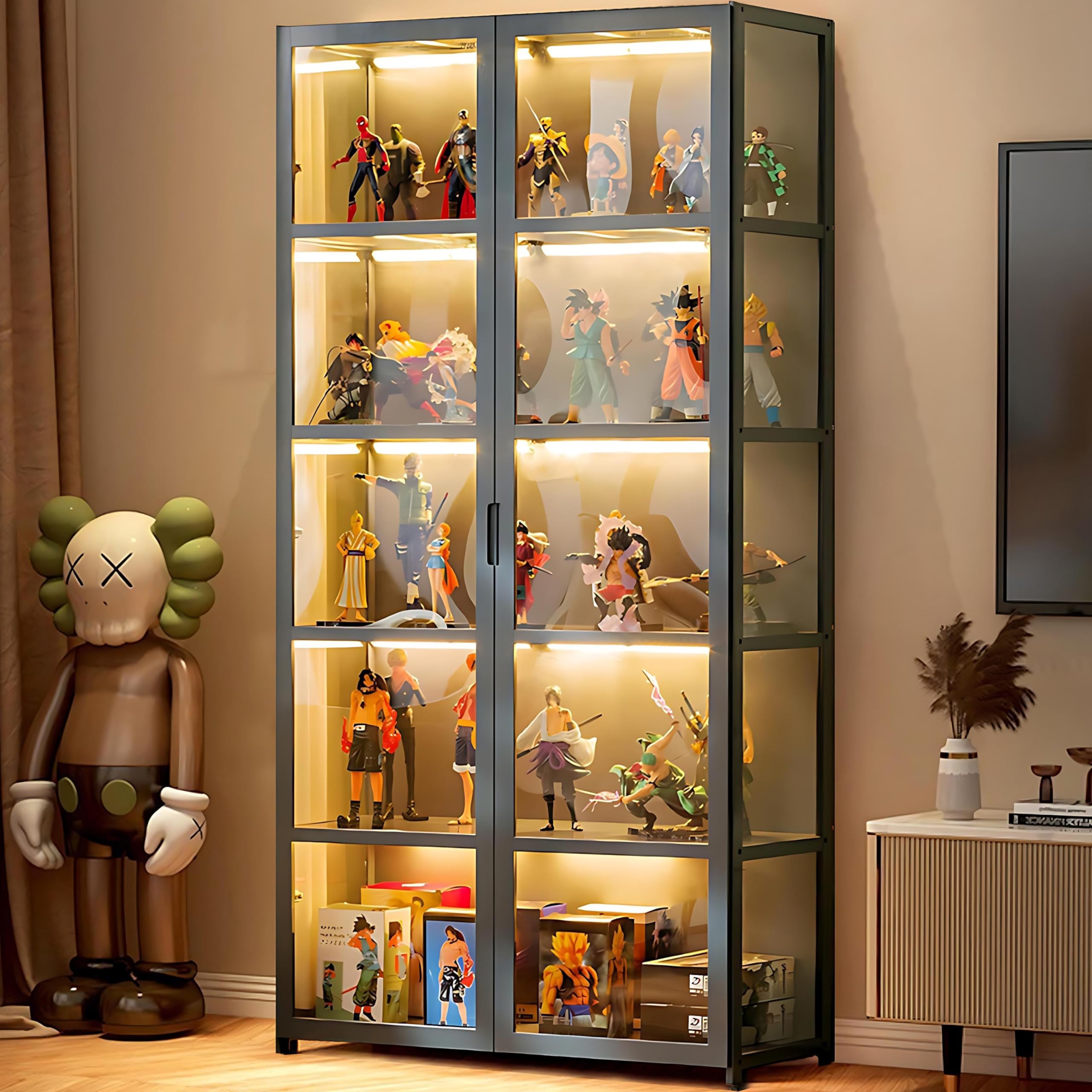 5 piani vetro acrilico porta espositore, espositore collezione, porta giocattoli, libreria camera da letto per bambini (Doppia porta grigia)