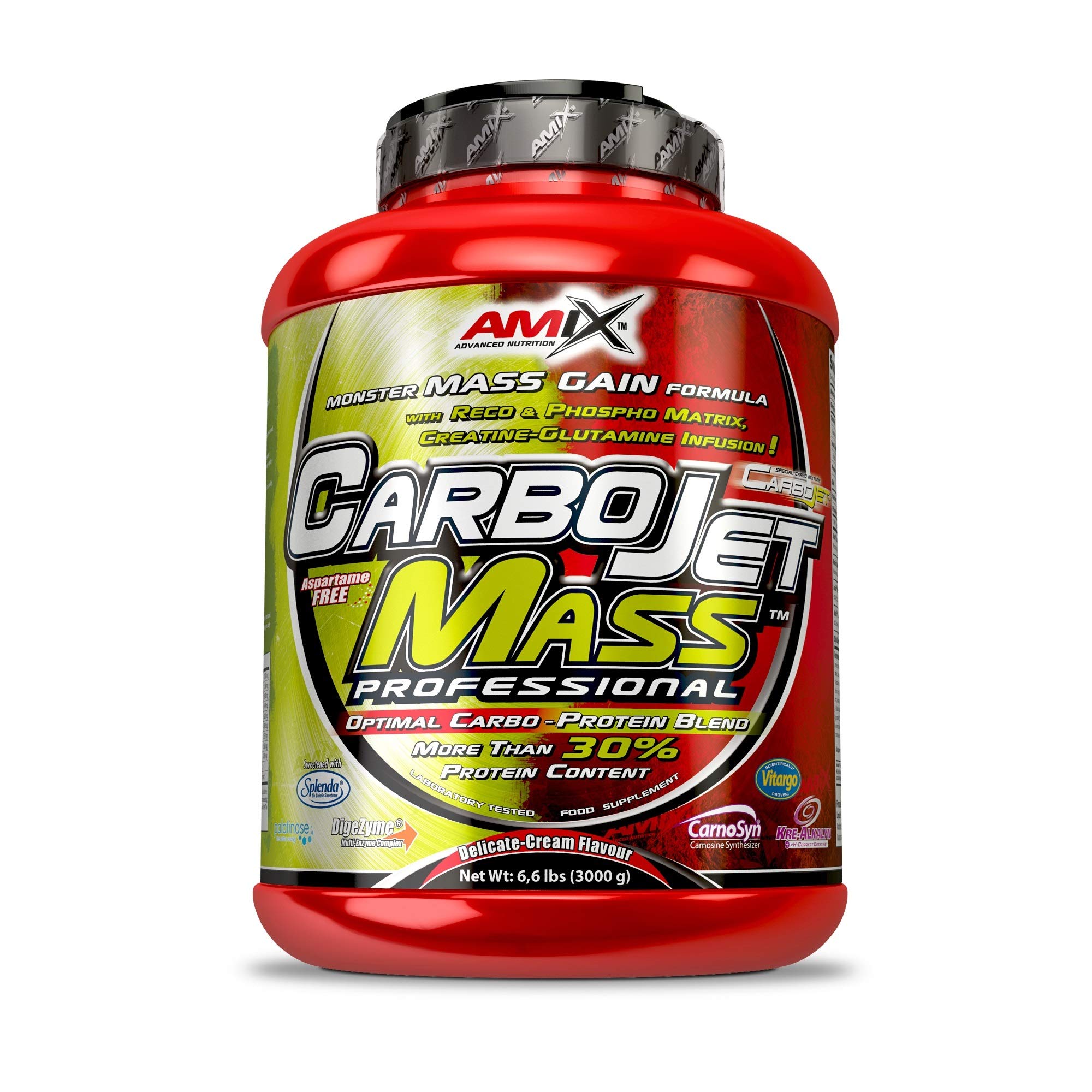 AMIX - Complemento Alimenticio - Carbojet Mass Professional - Carbohidratos y Proteínas para Aumentar la Masa Muscular - Concentrado Proteína de Suero - Recuperador Muscular - Sabor Vainilla - 3 KG