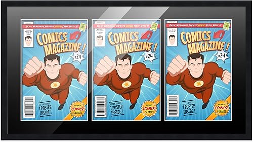 Miniatura 8 de Poster Palooza Comic Book Frame Wall Display with Mat for 6 Current Era Comics Published After 1985 - Black Comic Frame for 6.875 x 10.5