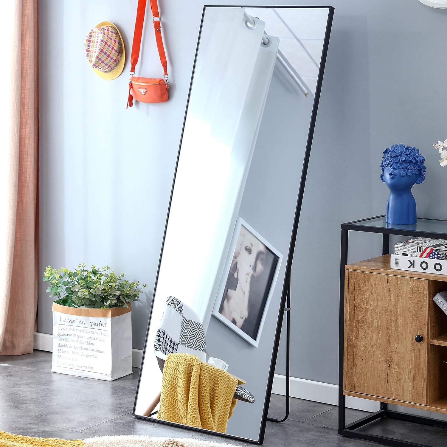 Full-Length Mirror 65''x23'' HD Shatterproof with Black Solid Wood Frame - Wall & Floor Mounted Mirror - for Bedroom, Living Room, Bathroom