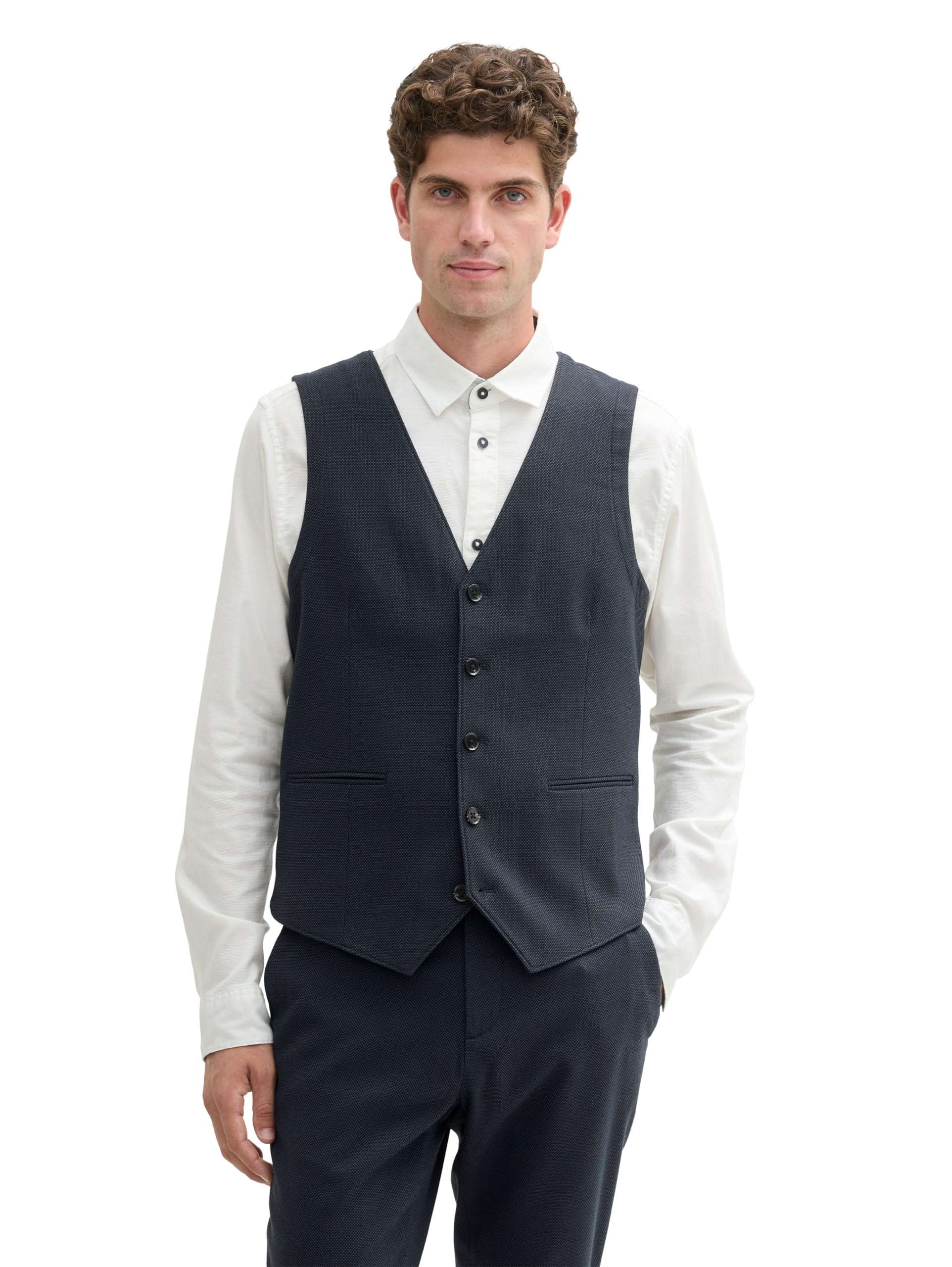 TOM TAILOR Herren Dobby Anzugsweste mit Stretch-Anteil, 36780 - Navy Blue Structure, 52