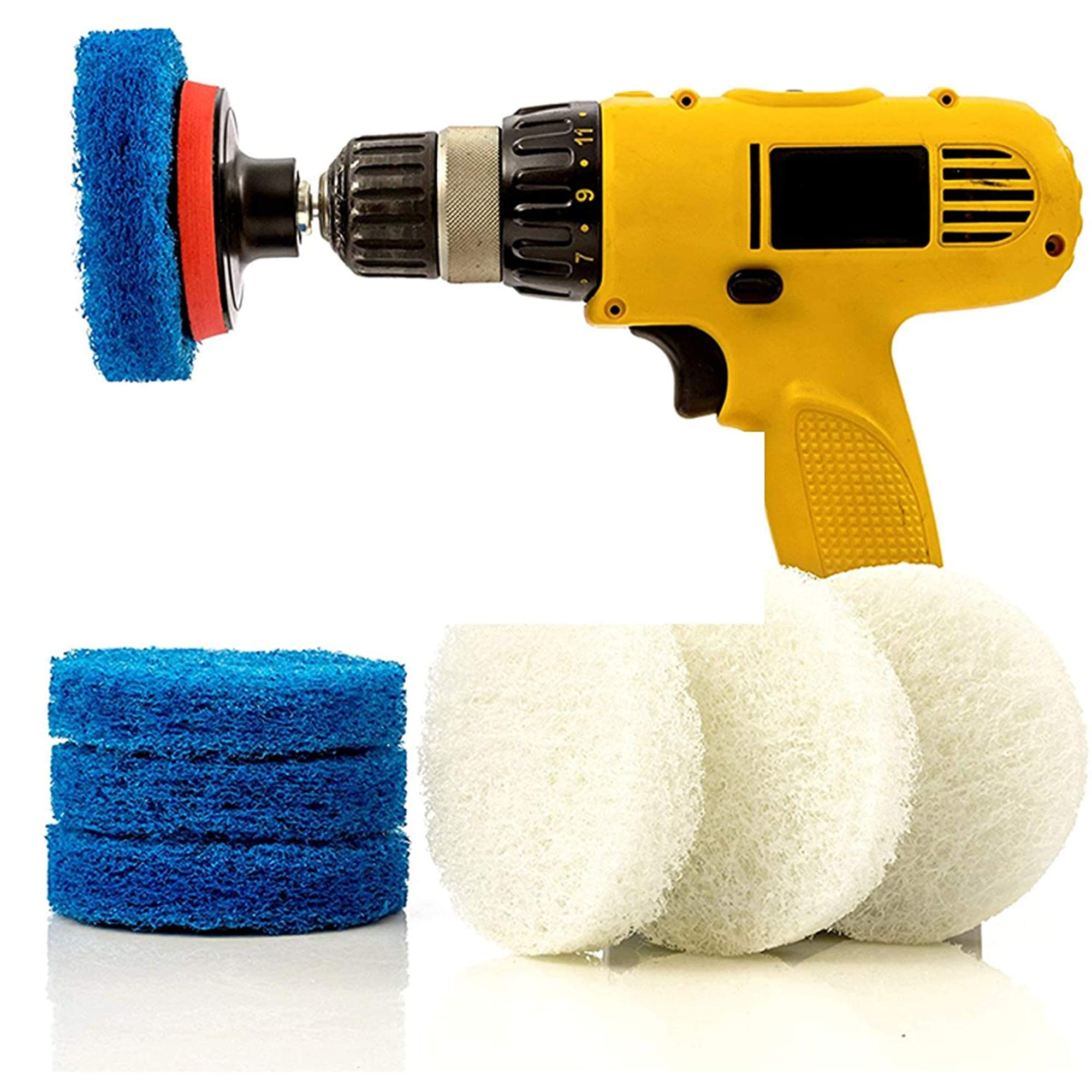 Bathroom Kitchen Power Scrub Pad Cleaning Kit - 9 Piece Set Includes Extra Scrub Pad - Saves Time