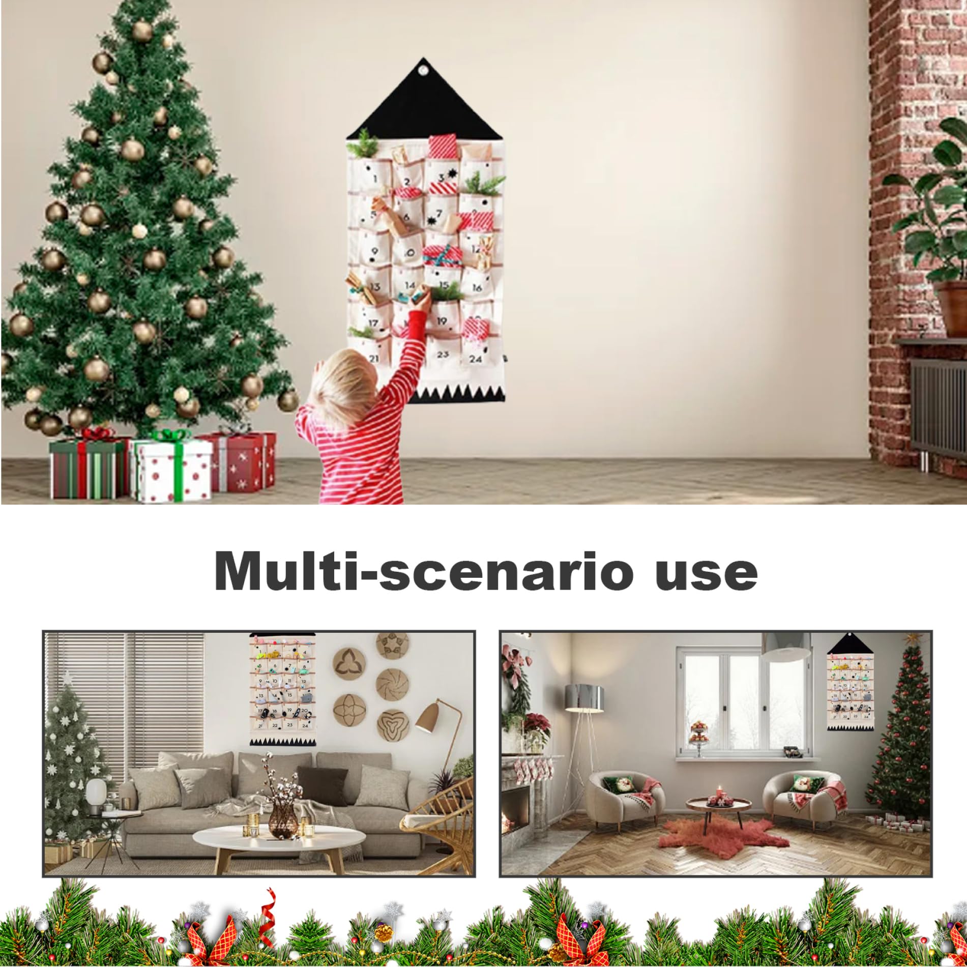Gcroet Calendario sospeso dell'avvento di Natale con 24 Tasche vuote Calendario per Lotta per Lotto di Stoffa Portatile Vuoto Decorazioni per Il Parete della Porta 24 Tasche