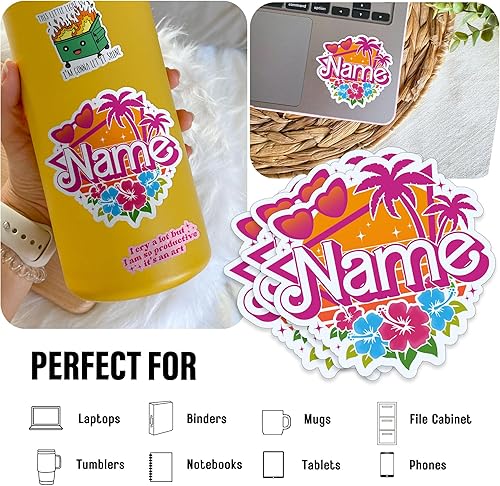 Miniatura 3 de Adhesivo retro personalizado con nombre personalizado, muñeca rosa, nombre de princesa, vacaciones en la playa, impermeable, transferencia UV DTF,