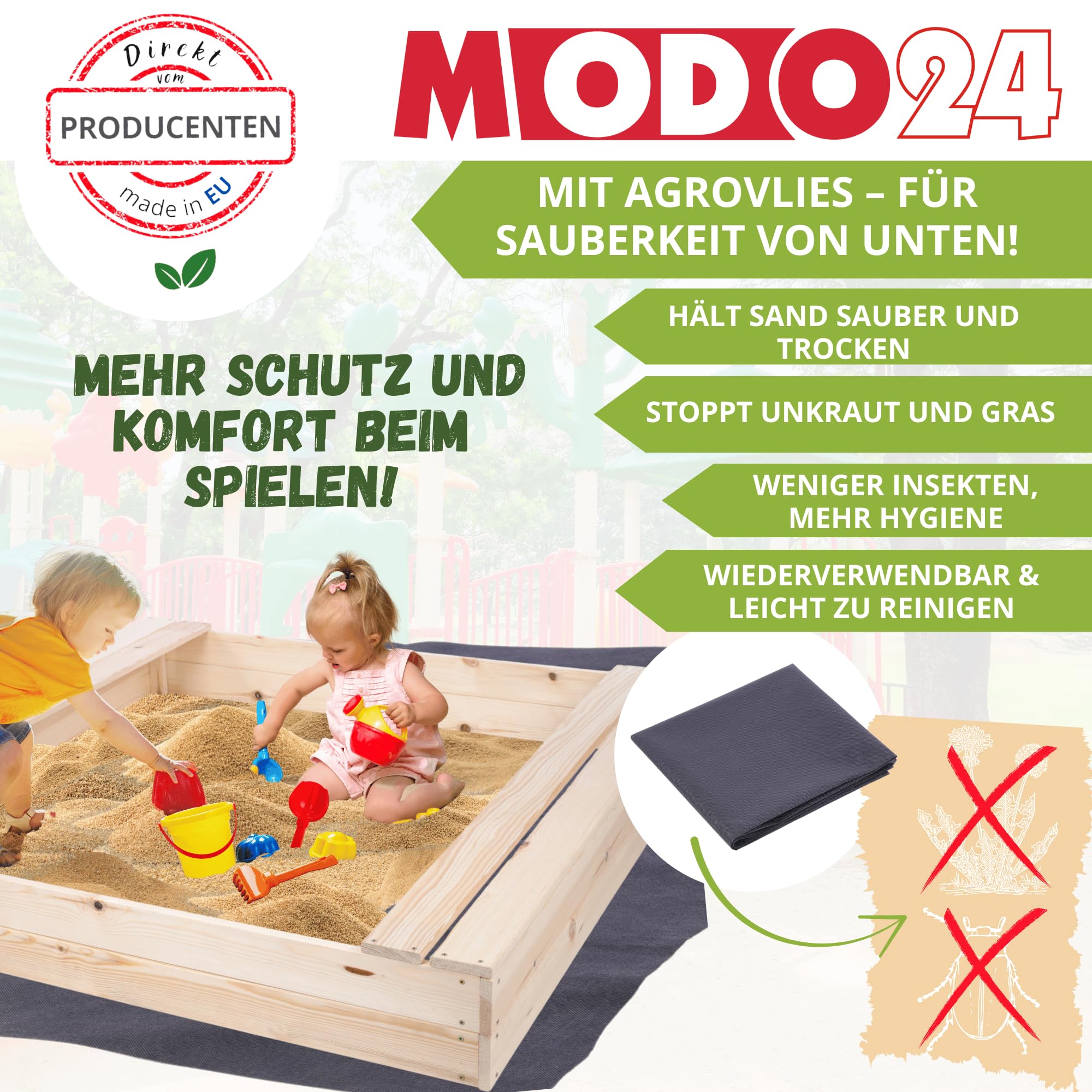 Sandkasten mit Deckel, Sitzbänken und Schutzplane, Holzsandkasten, Gartenspielzeug für Kinder, Sandkasten für Garten, Outdoor Sandkasten, Abmessungen 140x137 cm, Farbe: Grau (imprägniert)