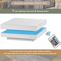 Vista 4 de Mesa de centro LED blanca moderna para sala de estar, mesa de té minimalista de alto brillo con luces LED de 16 colores enchufables, color blanco