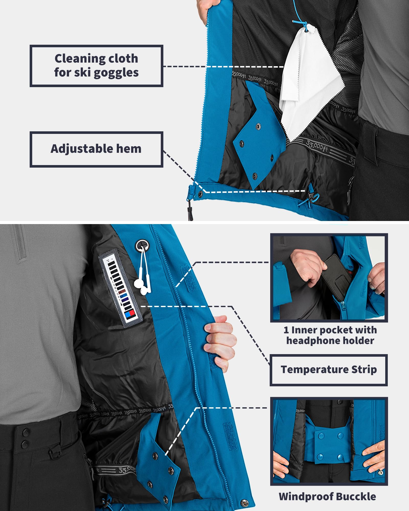 Męska kurtka narciarska, ciepła kurtka outdoorowa, wodoszczelna, wiatroszczelna, kurtka funkcyjna, oddychająca, kurtka snowboardowa, softshell z kapturem