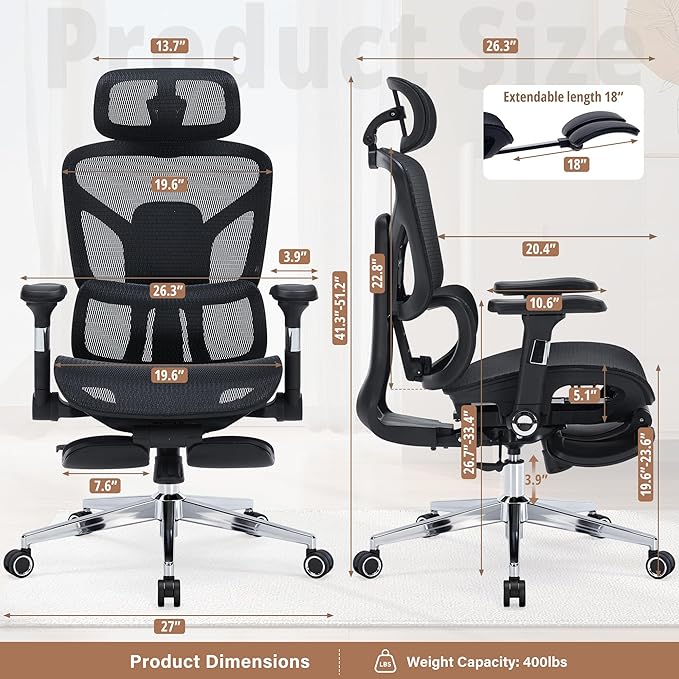 Silla de Oficina Ergonómica con Reposapiés y Respaldo Ajusta miniatura 2