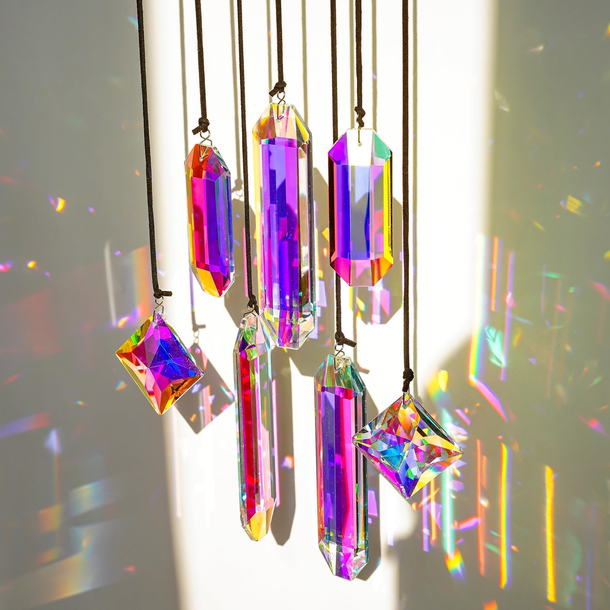 HDCRYSTALGIFTS Set 7 Crystal Sun Catcher Prisms, AB Colored Suncatcher Crystals Indoor Window Hanging Valentine's Day Gift Ornaments Rainbow Maker Prisms for Home Garden Decor-image-26