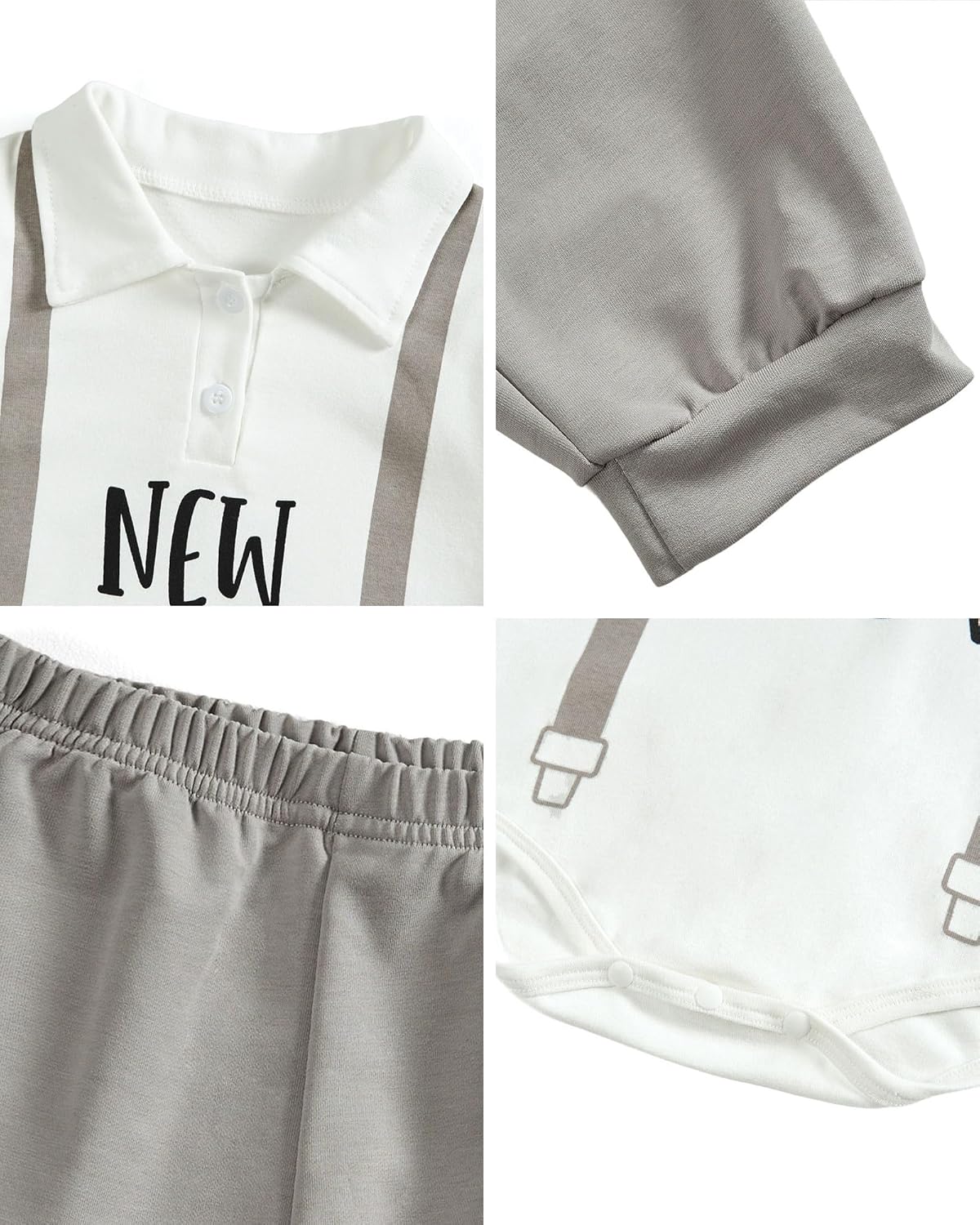 Toddler Baby I'm New Here Crew Long Sleeve Snap Closure Romper Top Jogger Pants Set Cute Fall Winter Clothes Set - Image 4