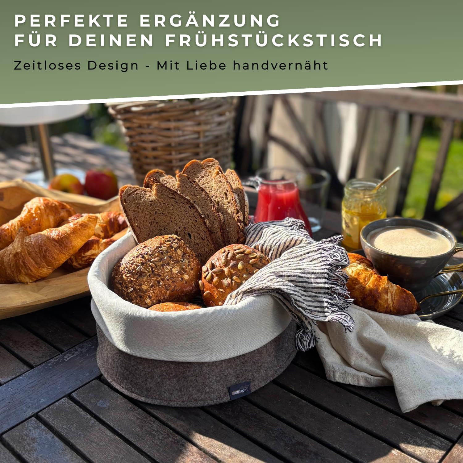 kontor28® - Brotkorb MADE IN GERMANY | Brötchenkorb handgenäht aus Upcycling Filz und Baumwoll-Leinen