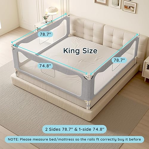 Miniatura 2 de Barandilla de cama de tamaño Queen para niños pequeños barandilla de protección de 3 lados para cama Queen - Protectores laterales de seguridad para