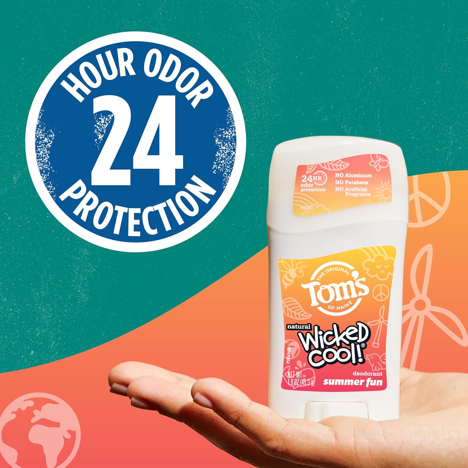 Tom's of Maine Aluminum-Free Wicked Cool! Natural Deodorant for Kids, Summer Fun, 1.6 oz. (Pack of 3) (Packaging May Vary) - Image 6