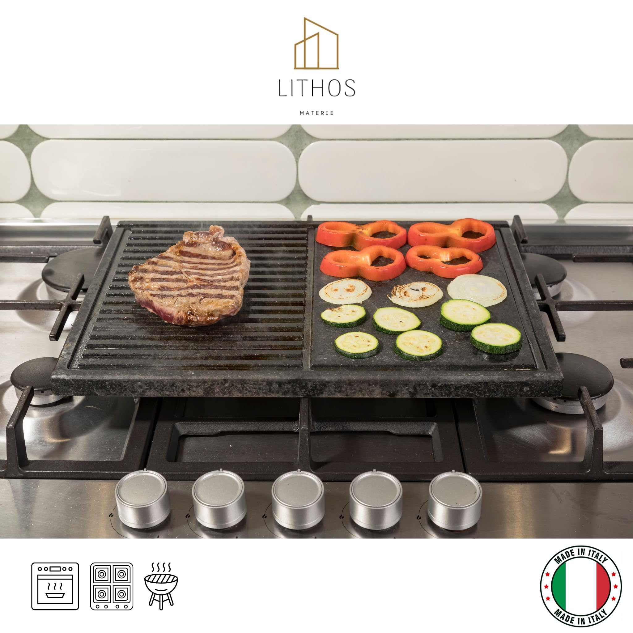 PIASTRA IN PIETRA LAVICA Ollare - Refrattaria dell’Etna per Forno Elettrico & Gas, Barbecue, Bistecchiera per Pizza e Carne – Misure a Scelta (50x40)