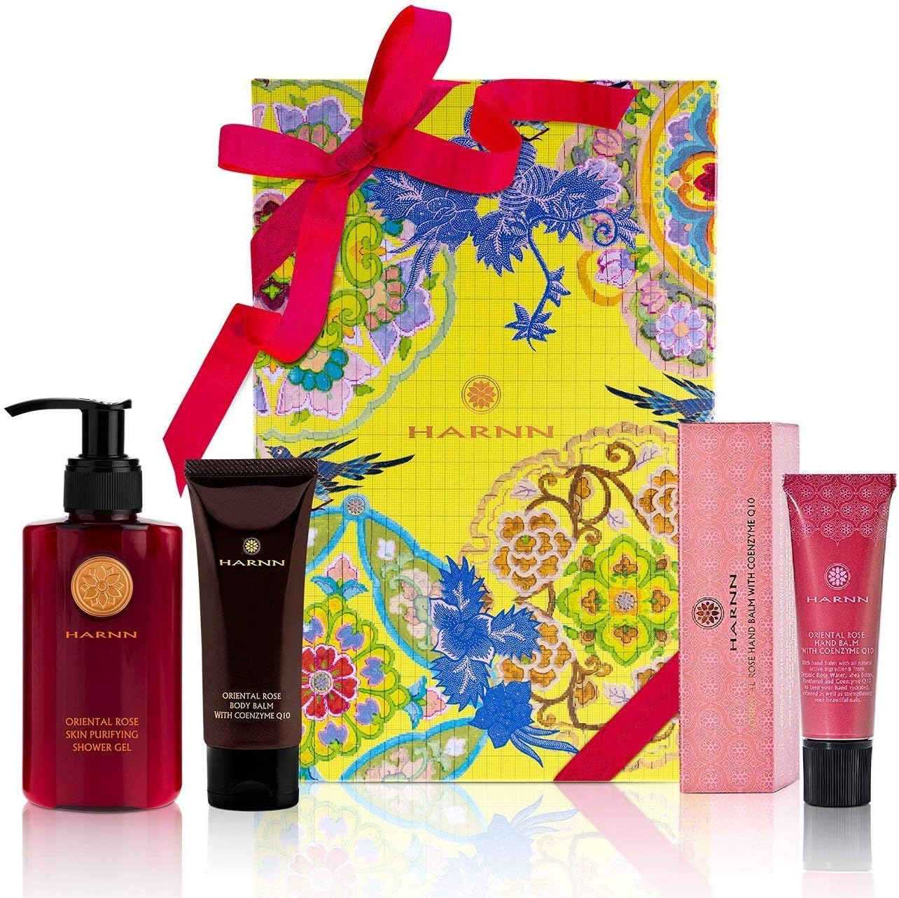 HARNN Skin Care Gift Set (Oriental Rose) for Christmas, Valentines Day, Mothers Day, Birthday - All Natural Ingredients - Skin Purifying Shower Gel, Body Lotion, and Moisturizing Hand Cream