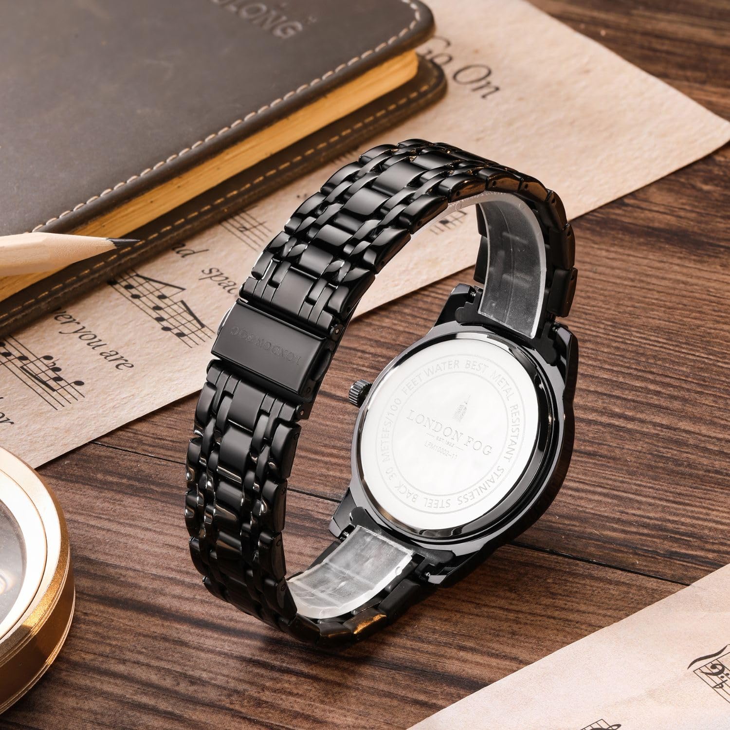 London Fog Regent Collection Analog Quartz Watch for Men with Black Dial and Black Stainless Steel Strap, Metal Case, Date Display, Luminous Hands & Hour Markers, Water Resistant 3