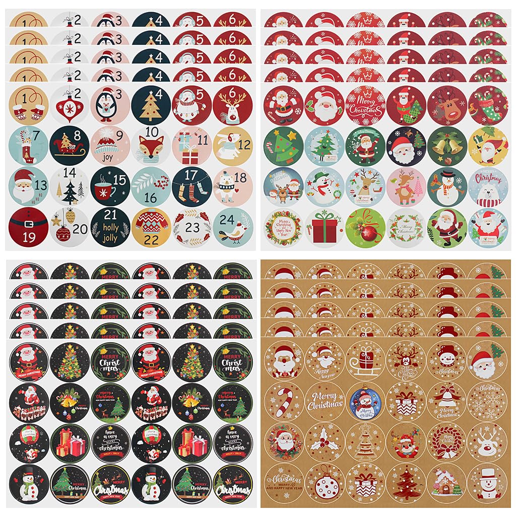 Gift Tags, Xmas Stickers Tags, Self-Adhesive Merry Christmas Name Tags fit for Presents Labels in Boxes, Bags, Envelopes, Card-Making and Package Decoration (Round-480PCS)