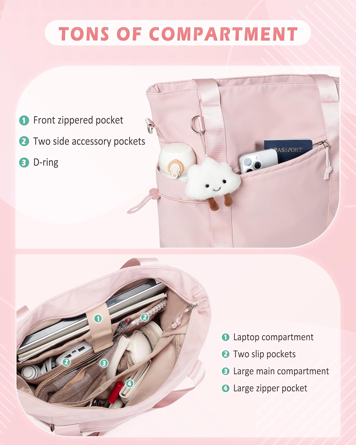 Work Tote with Crossbody Strap for Women, Tote Bag with Laptop Sleeve and Water Bottle Pocket for Work and School - Image 3