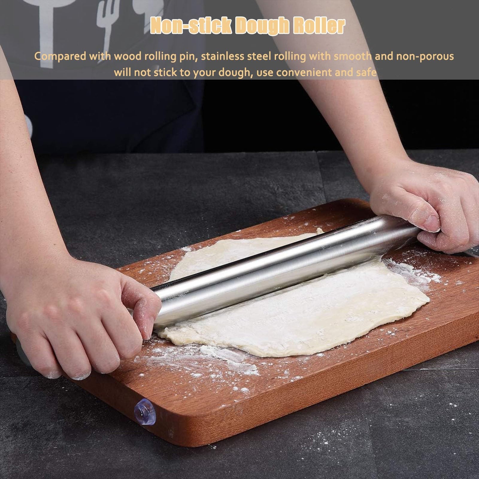 Rodillo de amasar cocina Tapete Rodillo Para Masa Con Rasqueta Para Masa, Rodillos Cónicos De Acero Inoxidable Con Tapete De Silicona Para Pastelería, Rodillo Antiadherente Para Tortillas(L 42.5cm/16.