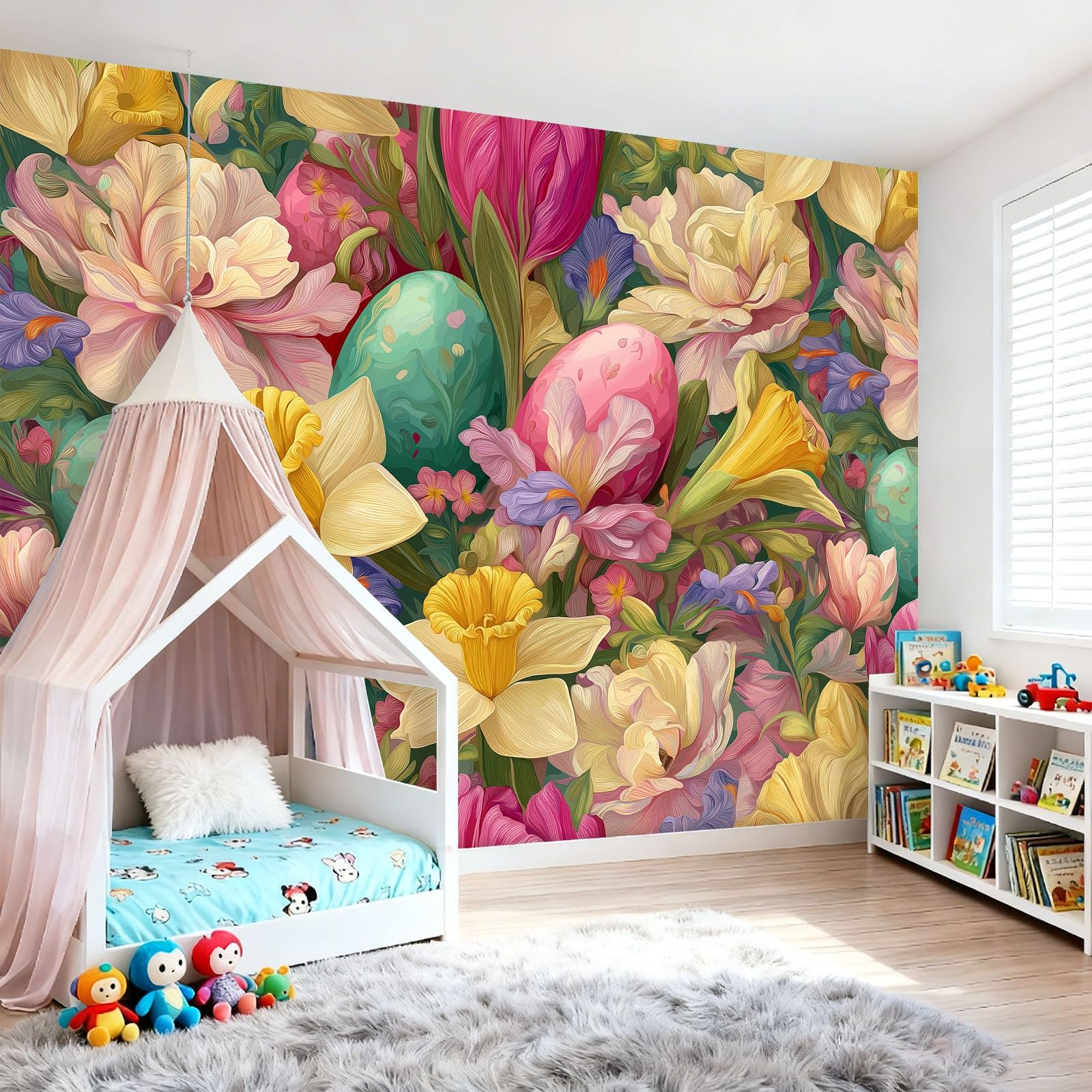 Fototapety Akwarela Tulipany Rośliny Żonkile Kolorowe Włóknina Tapeta Dekoracja Salon Sypialnia Biuro, 300 x 210 cm