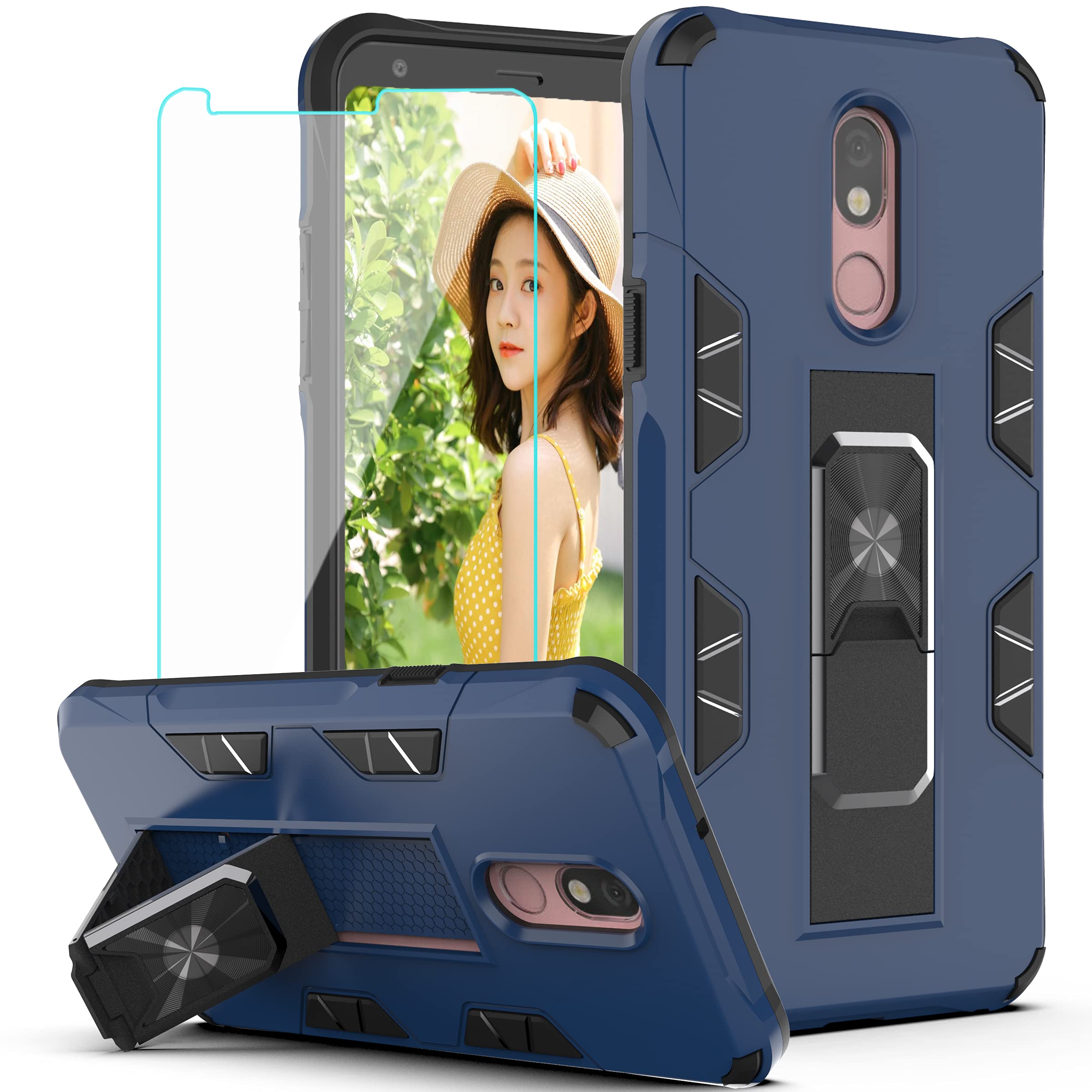 LG Stylo 5 Case LG Stylo 5 Plus/Stylo 5V/Stylo 5X Case with HD Screen Protector,KaiMai [Military Grade] Invisible Magnetic Support Metal Ring Armor Shockproof Cover for LG Stylo 5-YXZJ Blue