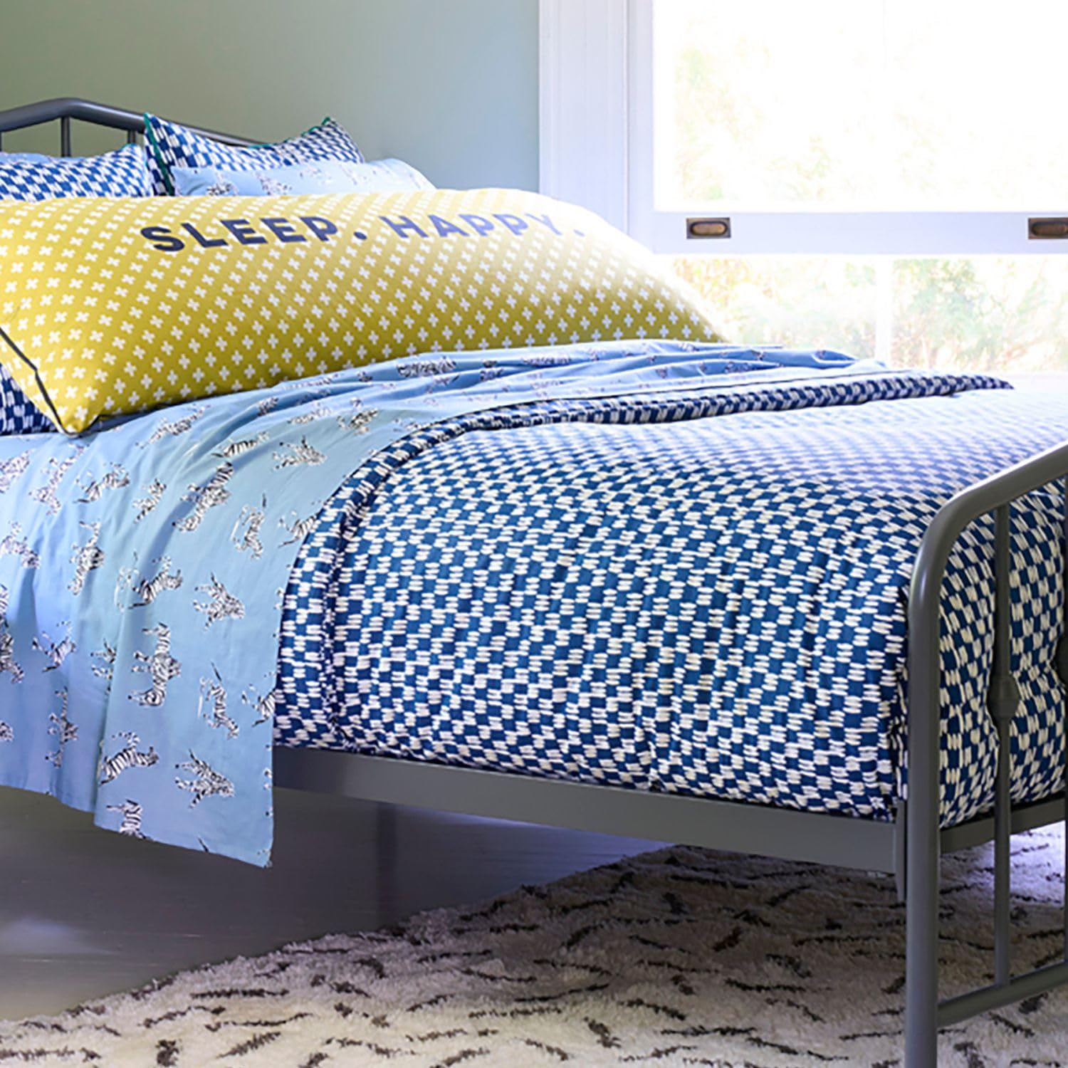 Vision Linens Petite Painted Blue Check 1x King (230 x 220cm) Duvet Cover & 2x Matching Pillowcase Set, Modern, Stylish, Soft, 100% Cotton, Sustainable, Machine Washable