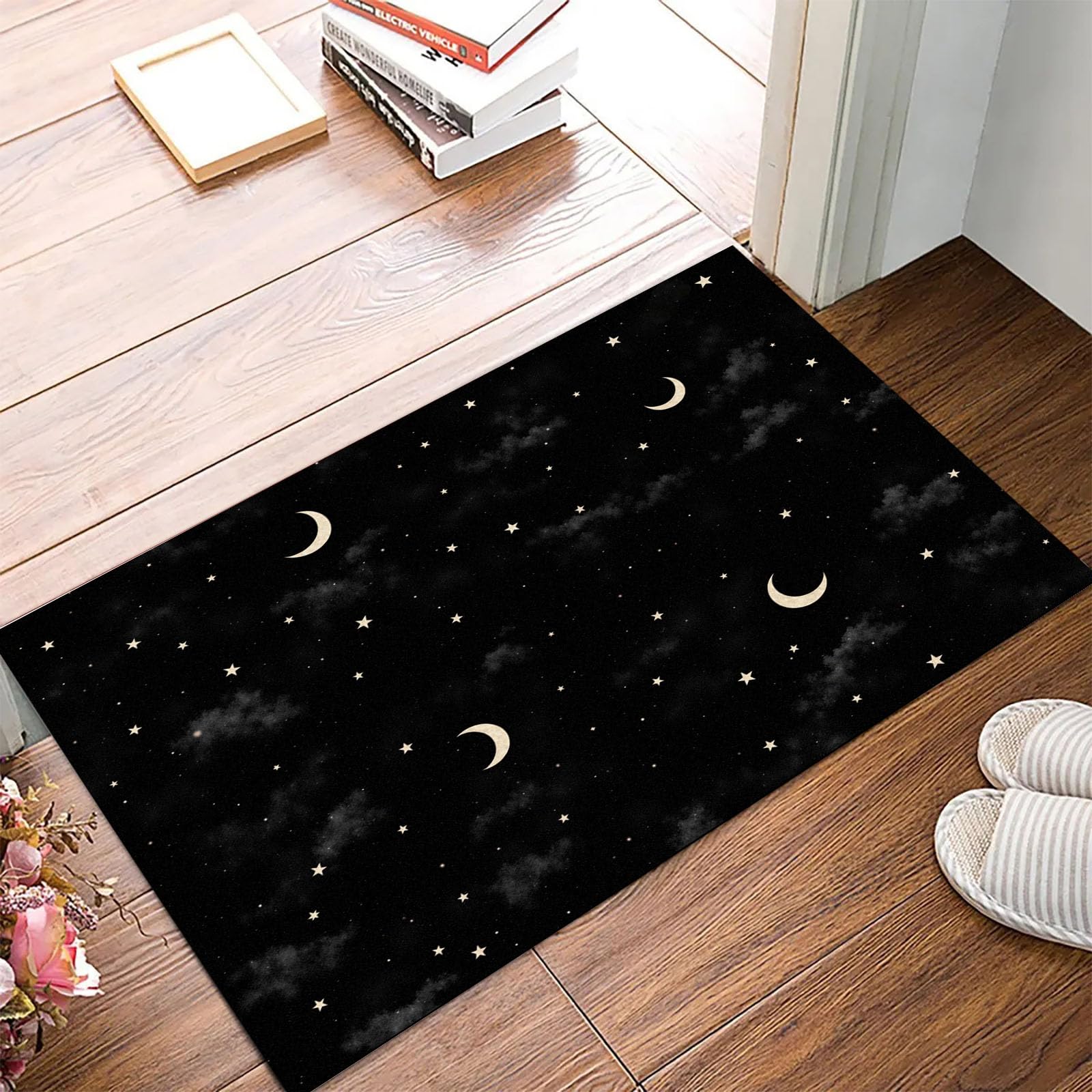 Paillasson intérieur 80x120cm lune et étoile, tapis d'entrée absorbant pour couloir et balcon