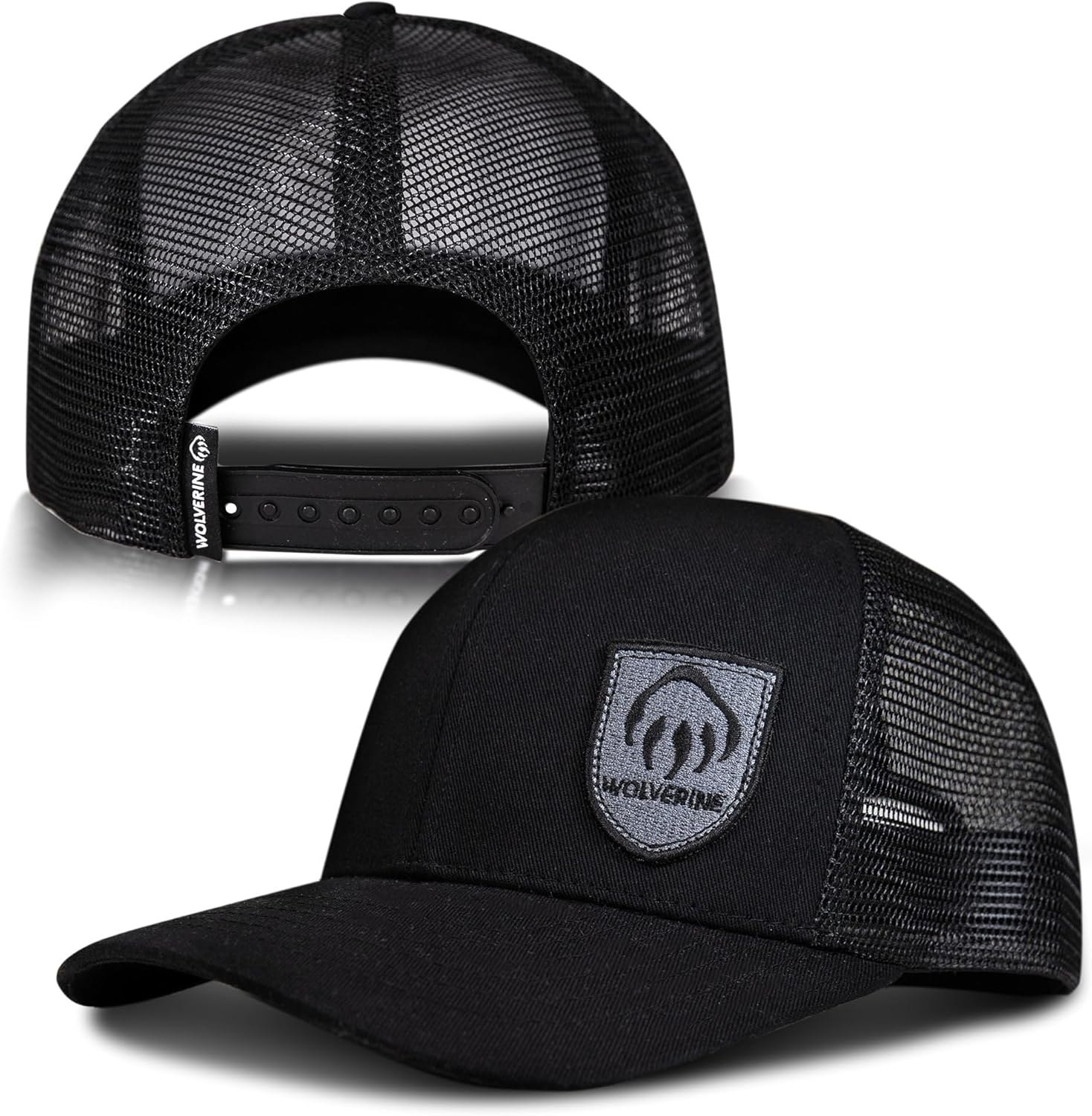 Wolverine Trucker Hat | Mesh Back | Snapback | Adjustable | Rugged | Durable | Workwear - Claw Embroidered Shield - Black - Image 6