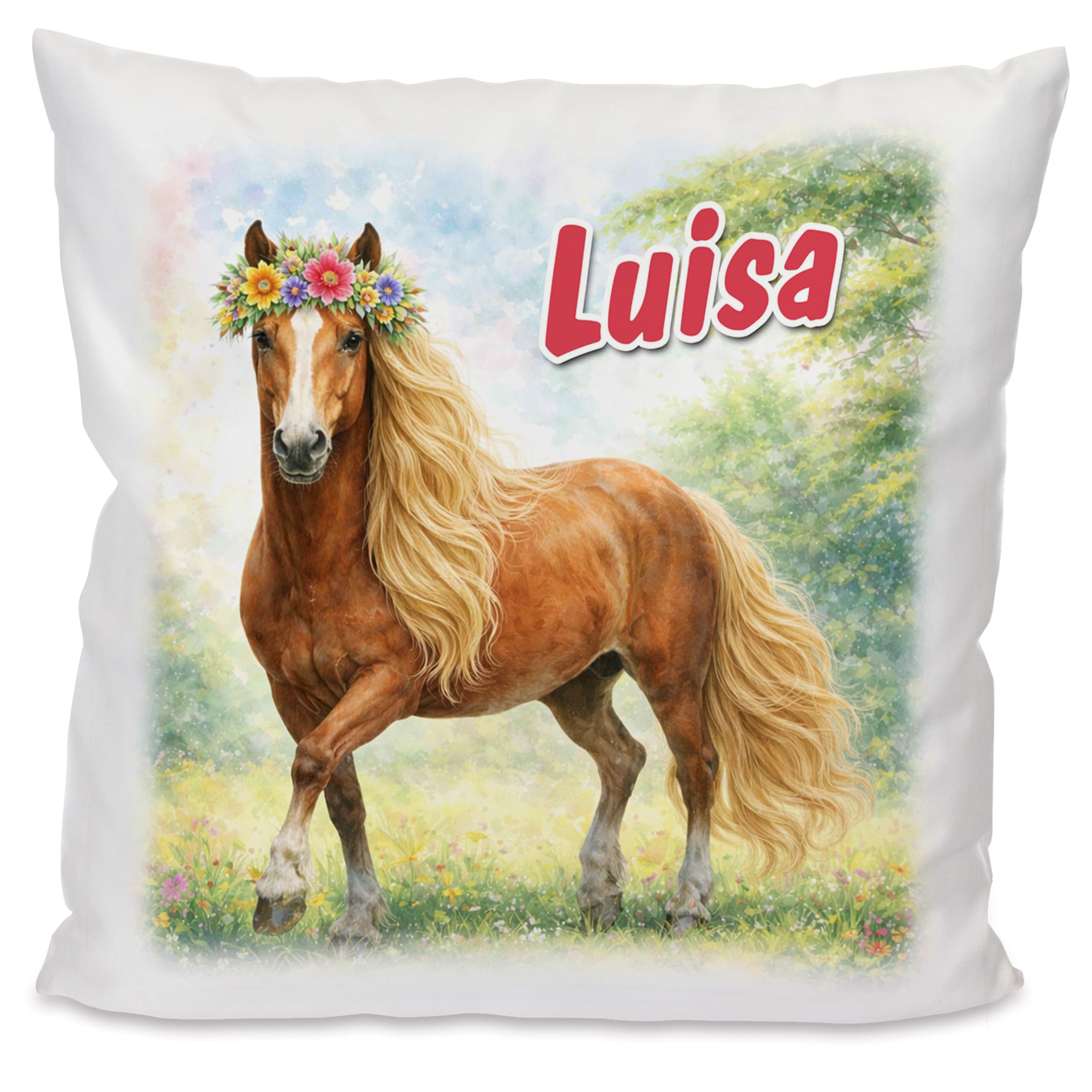 Kissen mit Name personalisiert, Geschenkidee für Kinder & Erwachsene, Namenskissen, Kissen für Paare, Geschenk zum Geburtstag, Weihnachten, Ostern (Pferd)