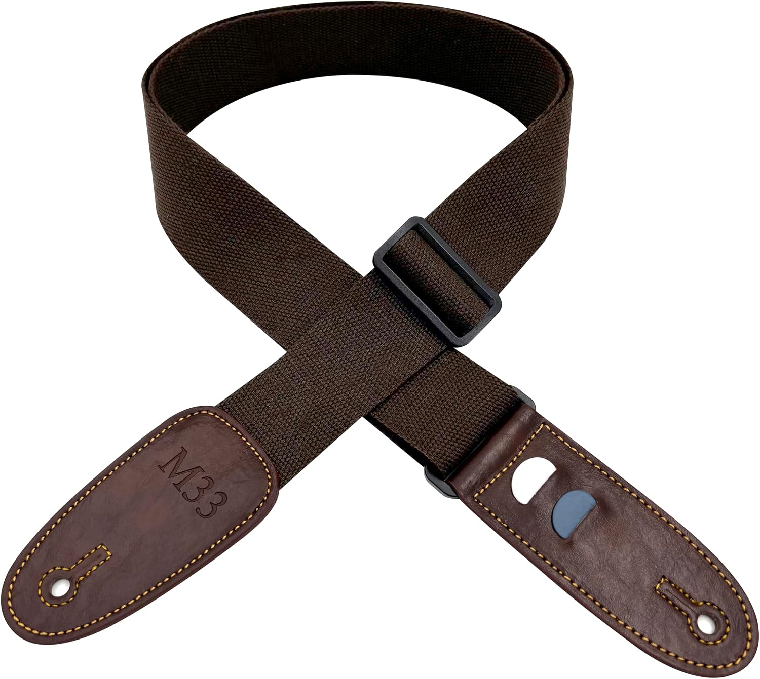 M33 Guitar Strap with Pick Holder and 2 Picks, Adjustable Cotton Strap, Classic Style with Upgraded Durable Multi-Layer Synthetic Leather Ends, Fits Acoustic, Electric, Bass Guitars
