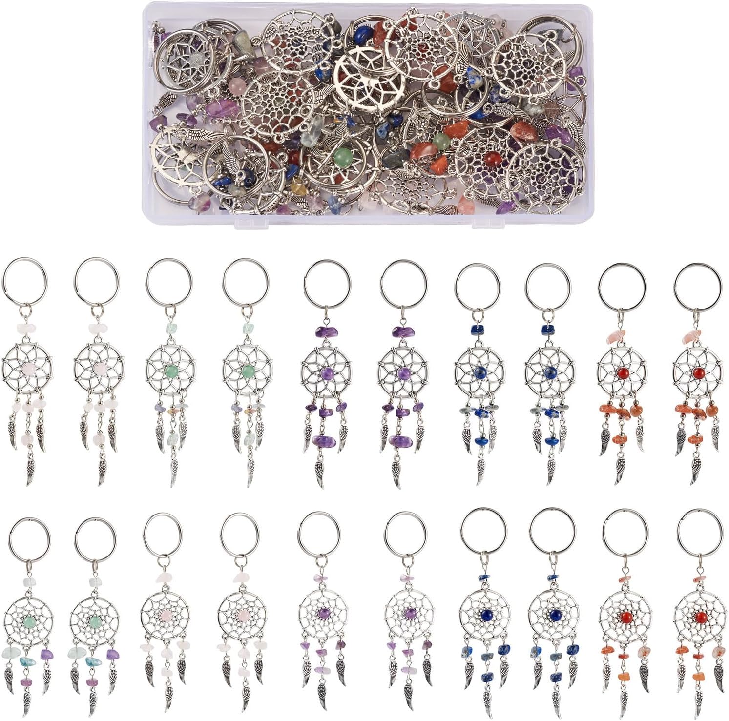 PandaHall 20Pcs Tibetan Dream Catcher Charms with Feather Wings - Alloy Pendants for DIY Jewelry, Keychains, Wall Decor & Gifts