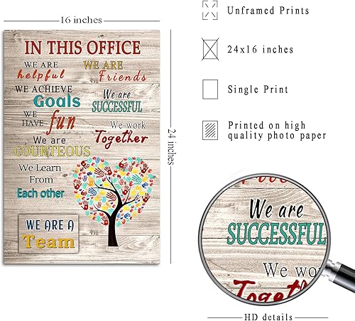 Miniatura 2 de WHAOMIOT Póster inspirador para pared, decoración de pared positiva de oficina, lienzo impreso con texto en inglés In This Office We Are A Team con